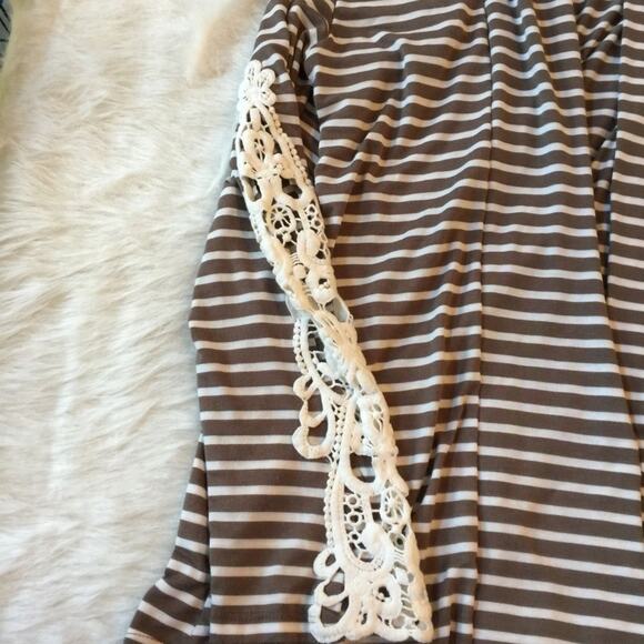 Taupe Striped Knit Open Lightweight Cardigan M - Picture 6 of 7